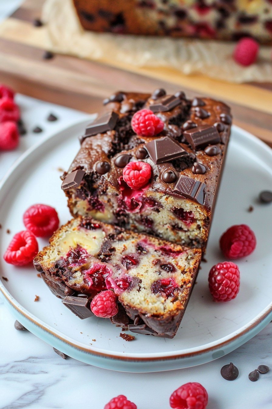 Raspberry Dark Chocolate Banana Bread serving