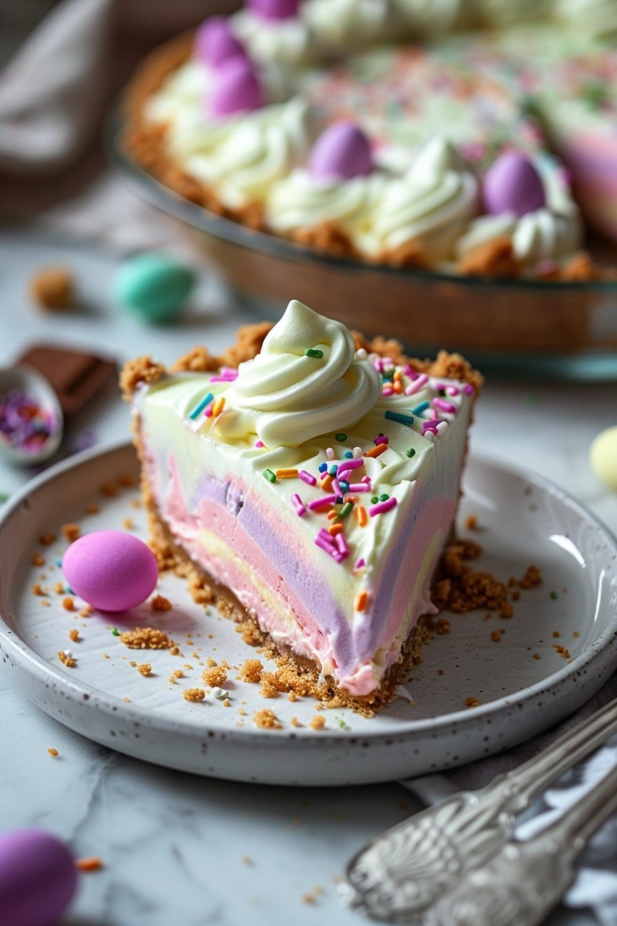 Easter Swirl Pie – A No-Bake Pastel Dessert serving image