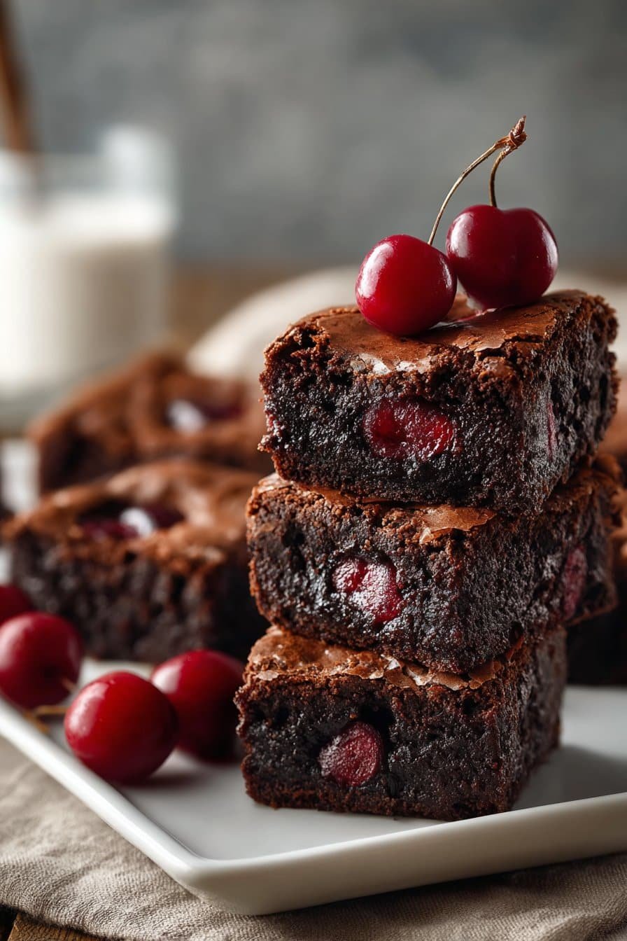 Roasted Chocolate Cherry Brownies serving