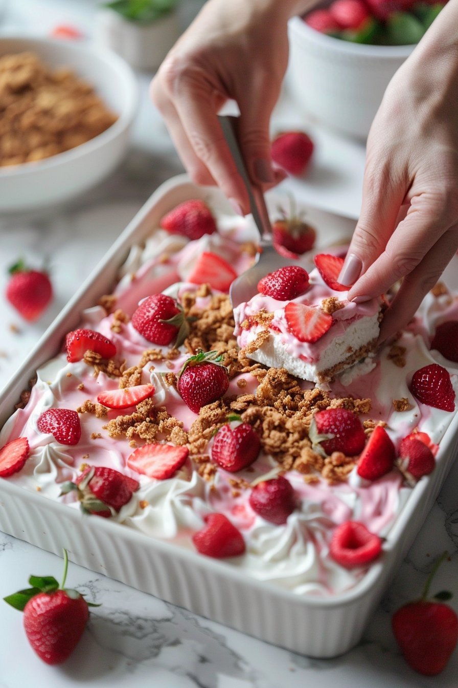 Strawberry Crunch Cheesecake Bites process image