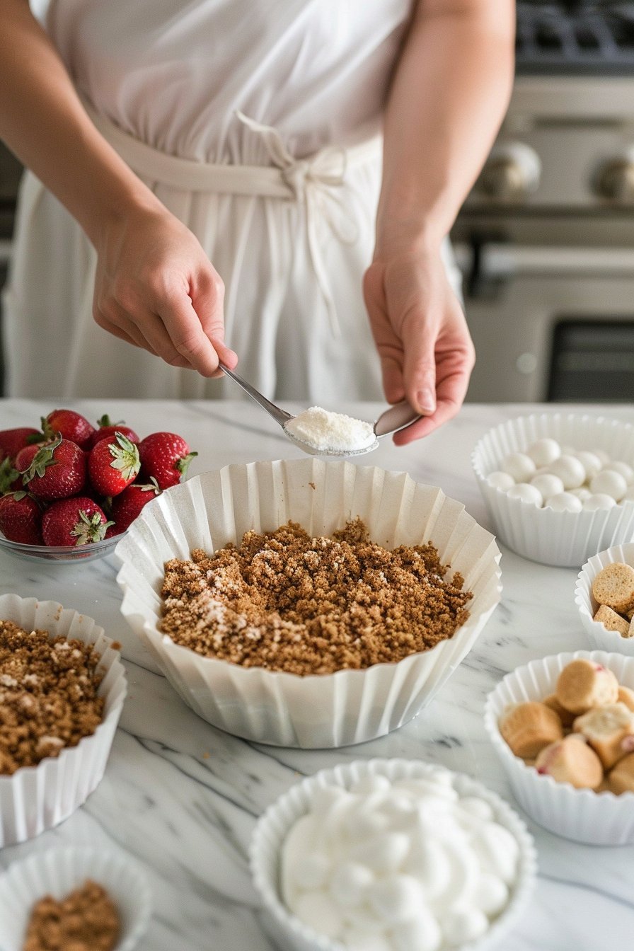 No-Bake Strawberry Swirl Mini Cheesecakes instructions process