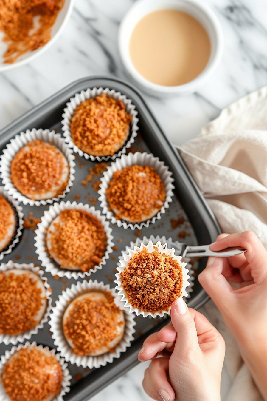 Decadent Vanilla Bean Crème Brûlée Cheesecake Cupcakes instructions process