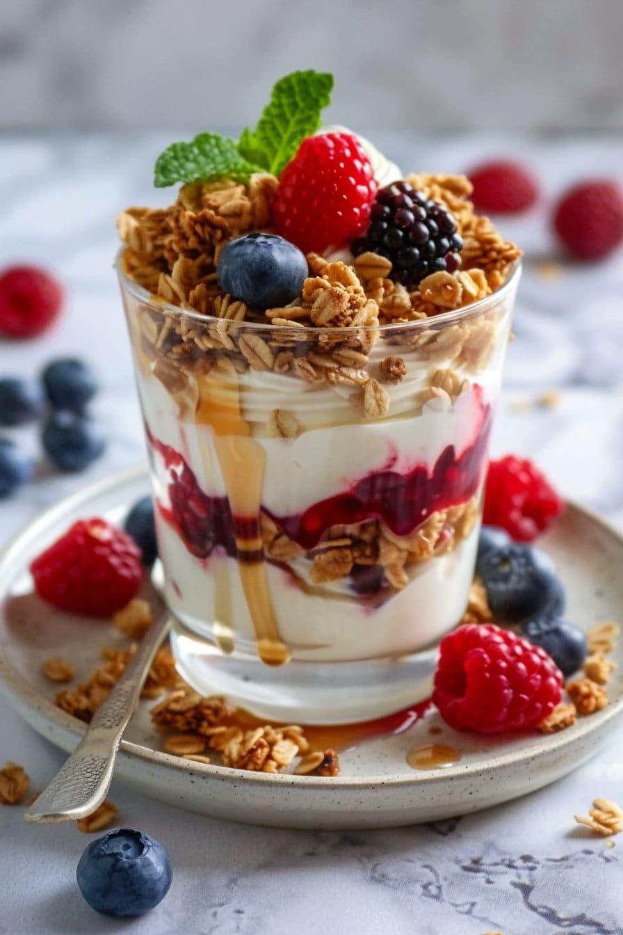 Healthy Greek Yogurt Berry Parfait serving