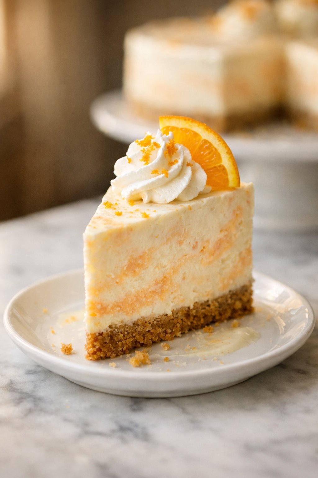No-Bake Orange Creamsicle Cheesecake serving image