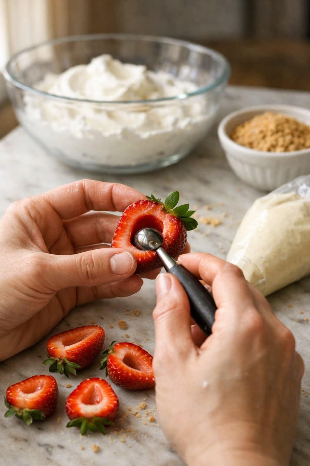 Cheesecake Deviled Strawberries process image