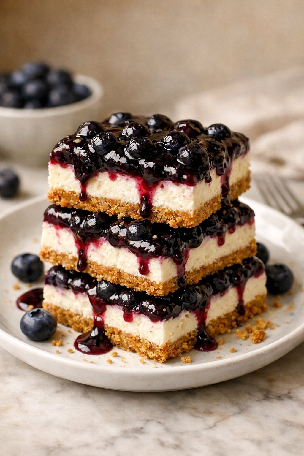 No Bake Blueberry Cheesecake Bars serving image