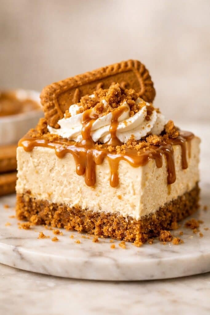 Creamy No Bake Biscoff Cheesecake with Crunchy Cookie Crust featured image