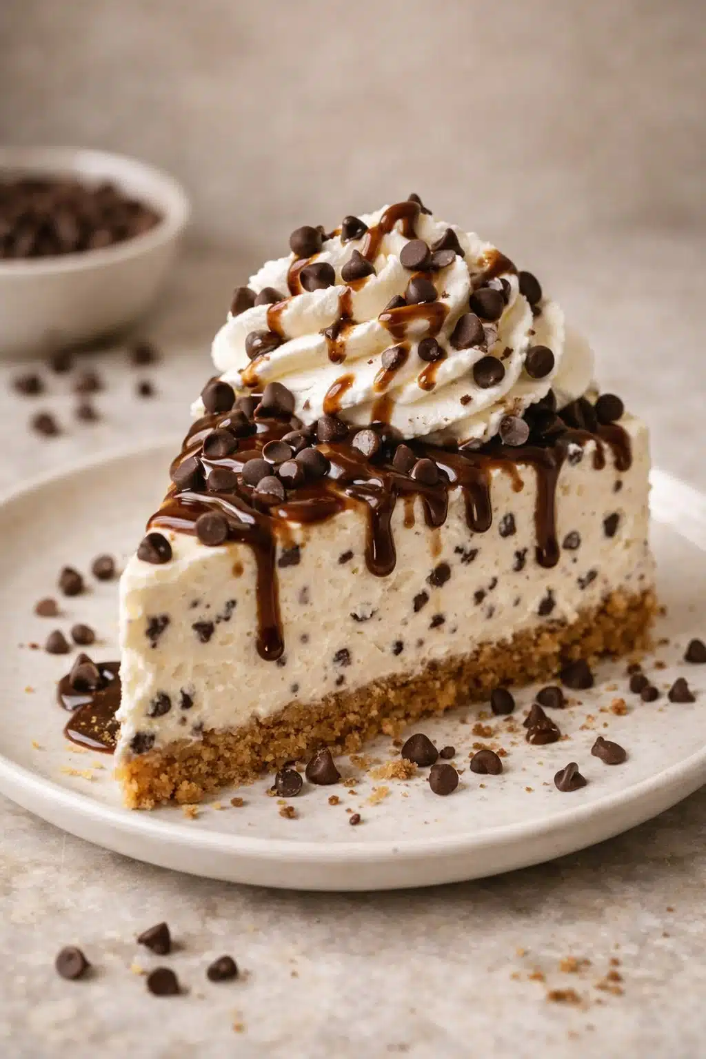 Chocolate Chip No Bake Cheesecake serving image
