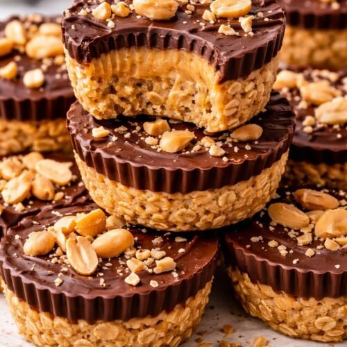 No-Bake Peanut Butter Oat Cups recipe card image