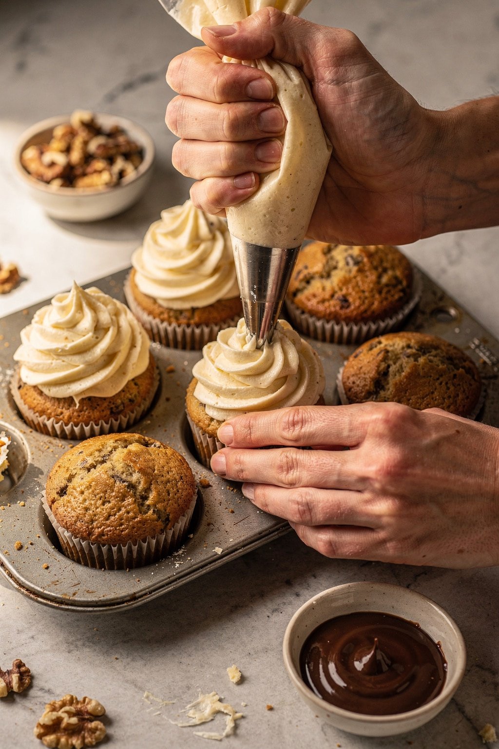 Homemade Banana Split Cupcakes process image