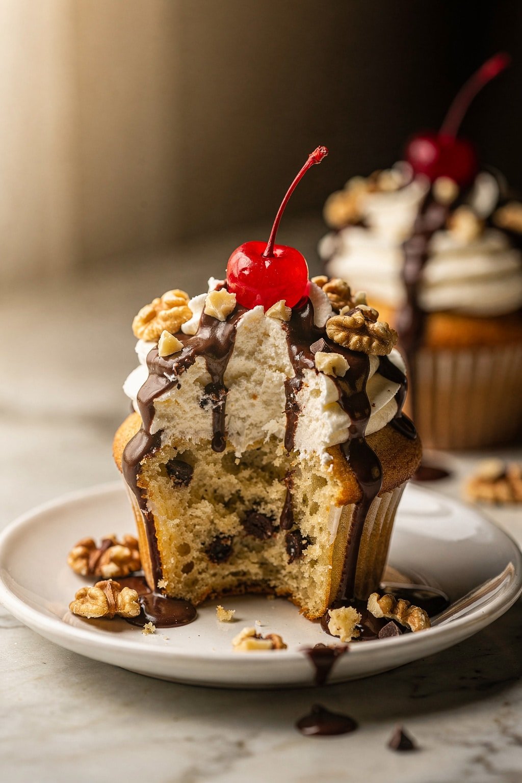Homemade Banana Split Cupcakes serving image