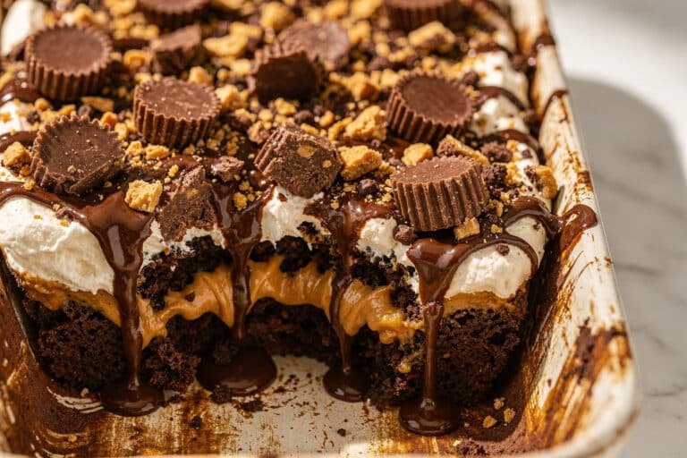 Irresistibly Gooey Reese's Peanut Butter Earthquake Cake featured image
