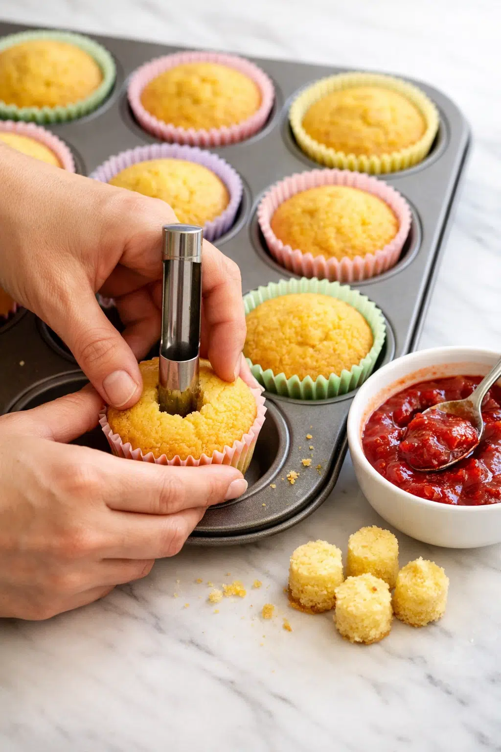 Mango Strawberry Sunset Cupcakes process image