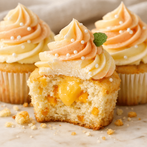Classic Bakery-Style Peach Bellini Cupcakes Cupcake 4 Peach Bellini Cupcakes featured image