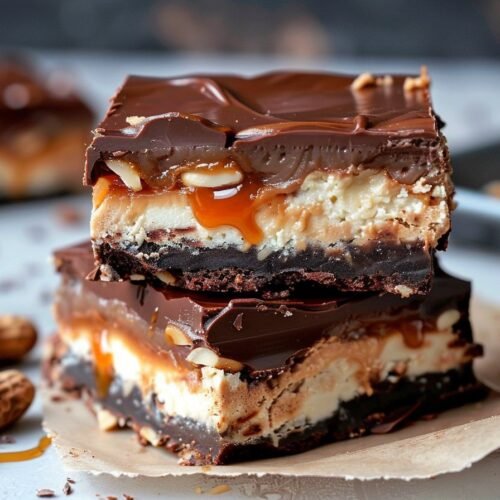 Homemade Snickers Cheesecake Bars recipe card