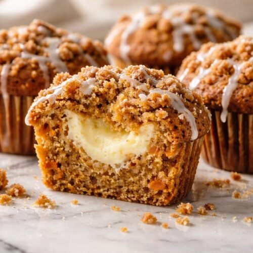 Carrot Cake Muffins with Cheesecake Filling recipe card