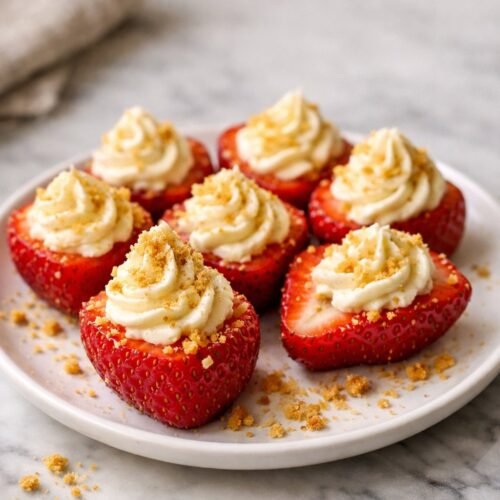 Cheesecake Deviled Strawberries recipe card
