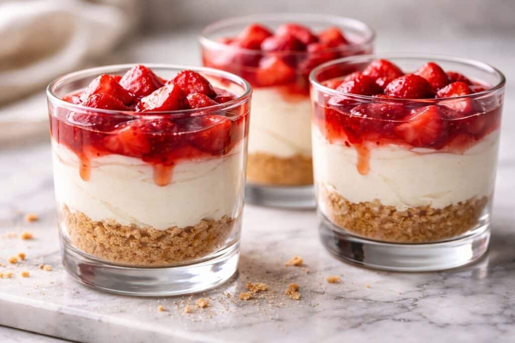 Easy No-Bake Strawberry Cheesecake Cups with Creamy Bliss recipe card