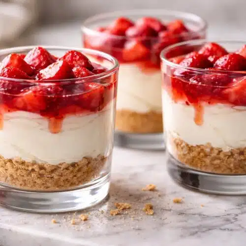 Easy No-Bake Strawberry Cheesecake Cups with Creamy Bliss recipe card