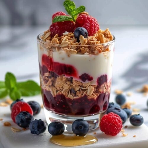 Healthy Greek Yogurt Berry Parfait recipe card