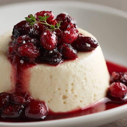 Eggnog Panna Cotta With Spiked Cranberry Sauce recipe card