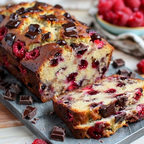 Raspberry Dark Chocolate Banana Bread recipe card
