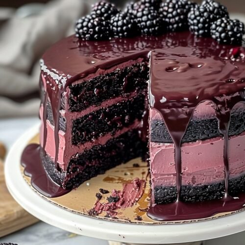 Decadent Blackberry Velvet Gothic Cake recipe card