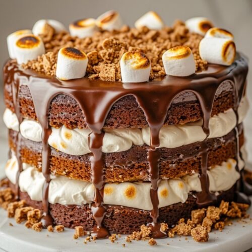 Smores Chocolate Cake recipe card