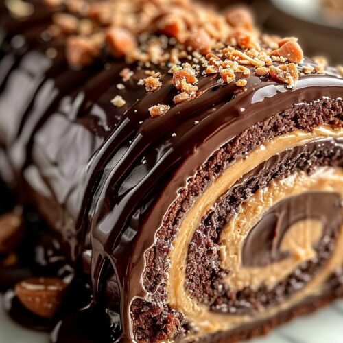 Irresistible Peanut Butter Cup Chocolate Roll recipe card