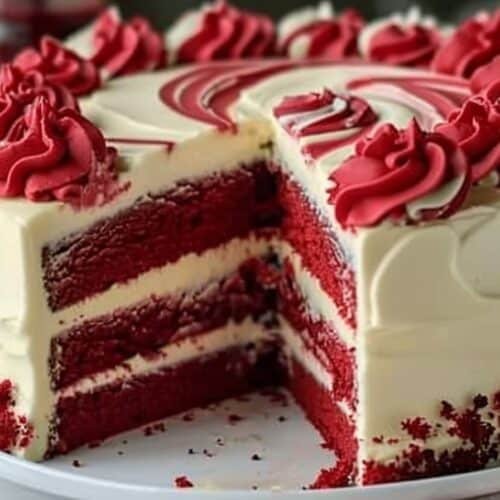 Red Velvet Cheesecake Swirl Cake recipe card