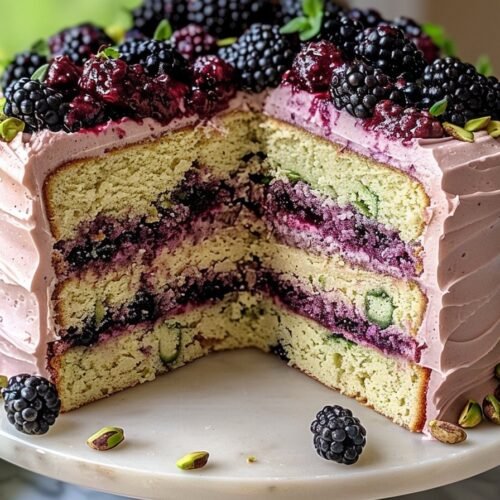 Pistachio and Blackberry Olive Oil Cake for a Flavorful Treat recipe card