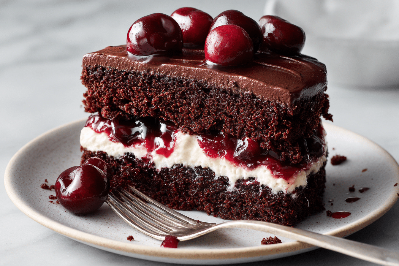 Chocolate Cake with Cherry Pie Filling Recipe from Scratch Serving Chocolate Cake with Cherry Pie Filling Recipe from Scratch serving image