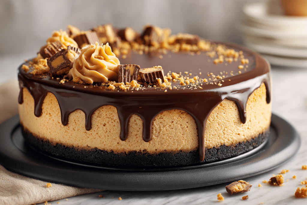 Reeses Peanut Butter Cheesecake Recipe with Chocolate Crust featured image