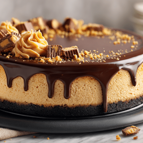 Reeses Peanut Butter Cheesecake Recipe with Chocolate Crust featured image
