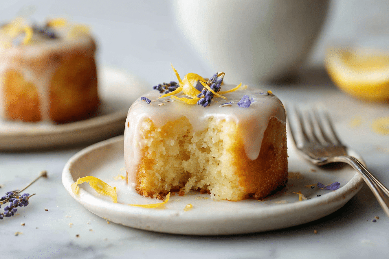 Mini Lemon Cakes With Lavender Glaze for Spring Baking Serving Mini Lemon Cakes With Lavender Glaze for Spring Baking serving image