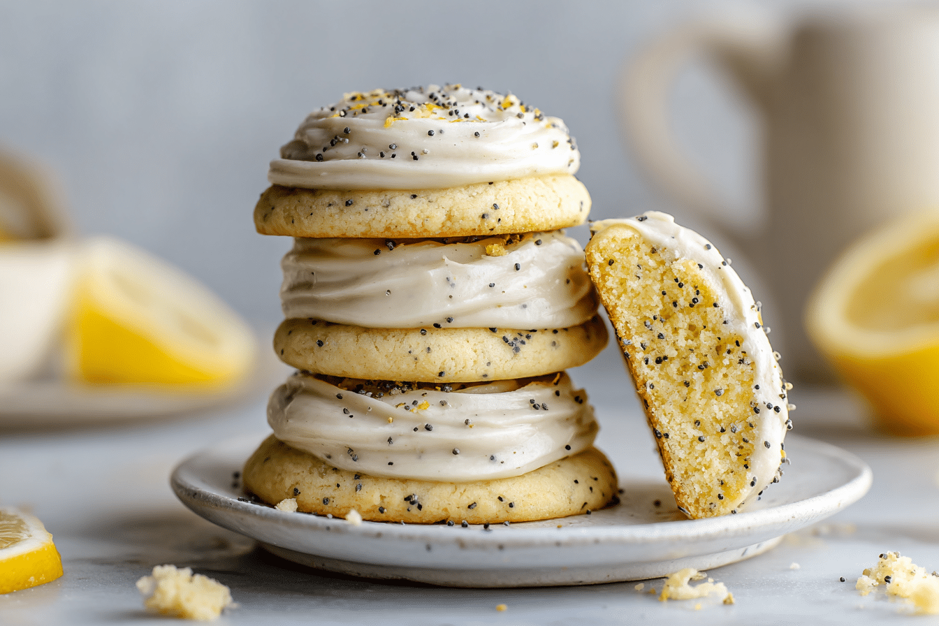 Lemon Poppy Seed Cheesecake Cookies with Fresh Lemon Zest Serving Lemon Poppy Seed Cheesecake Cookies with Fresh Lemon Zest serving image