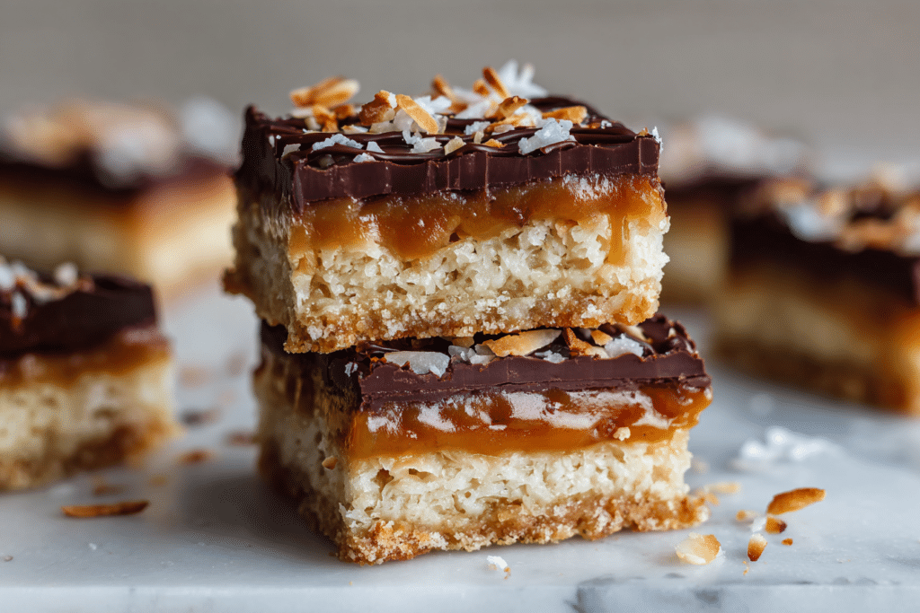 Samoa Cookie Bars with Caramel Coconut and Chocolate featured image