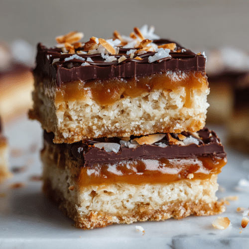 Samoa Cookie Bars with Caramel Coconut and Chocolate featured image