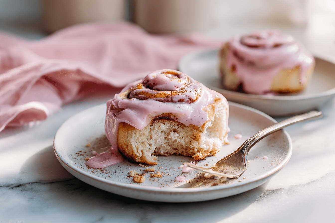 Irresistible Pink Cinnamon Rolls with Sweet Vanilla Glaze serving image
