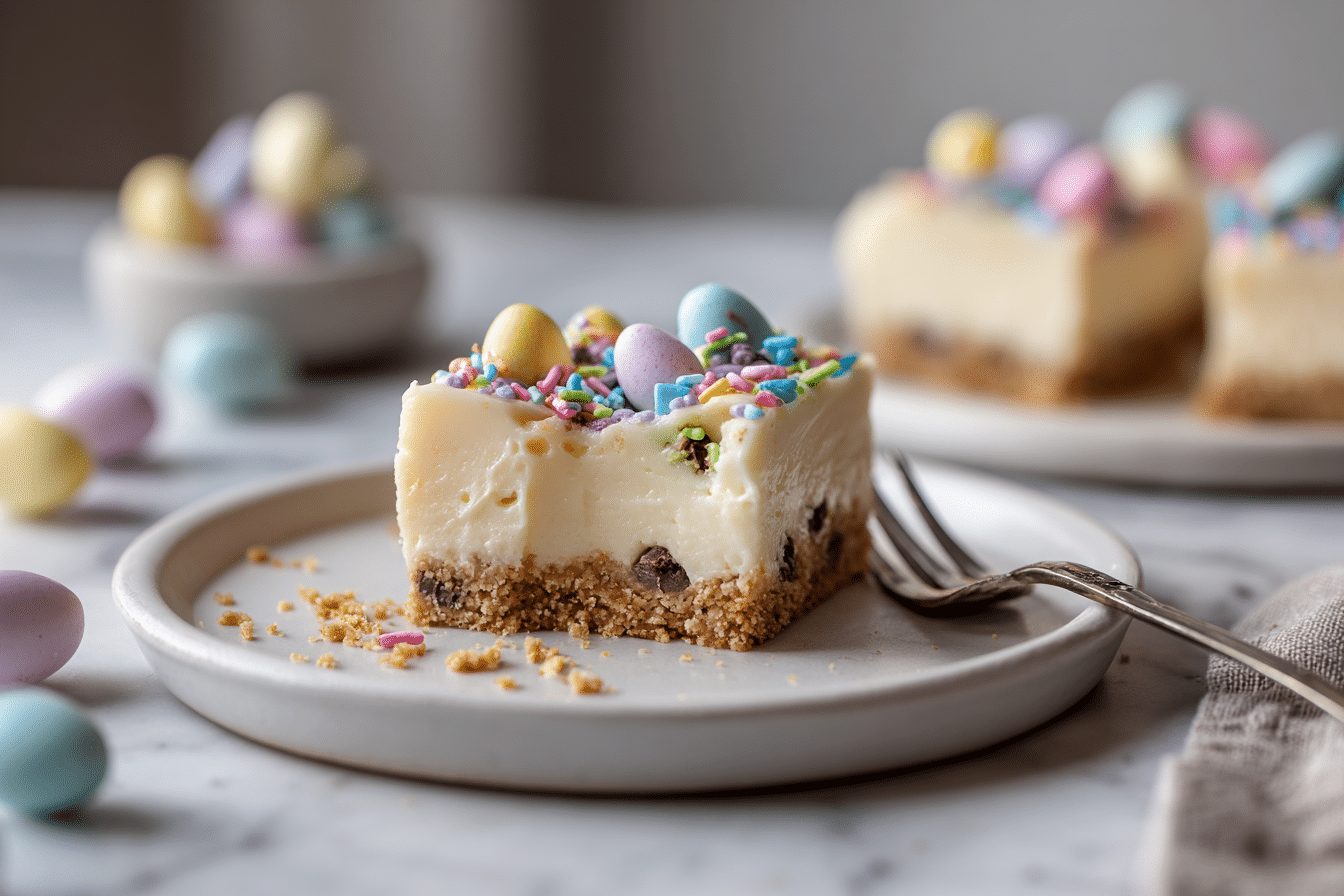 Easter Egg Cheesecake Bars: A Festive No-Bake Delight serving image