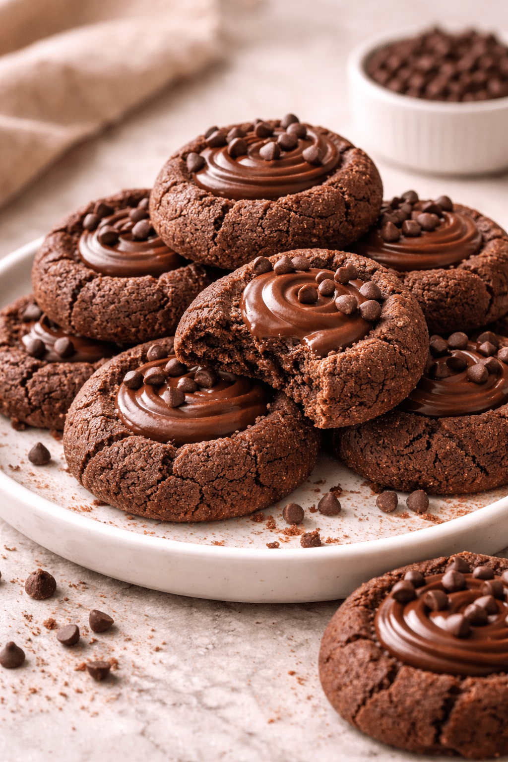 Chocolate Thumbprint Cookies with Soft Fudgy Centers serving image