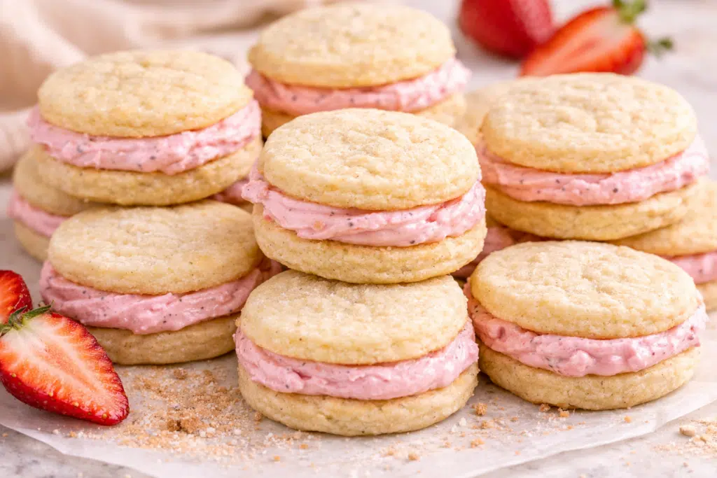 Vanilla Bean Sandwich Cookies with Strawberry Buttercream Recipe featured image