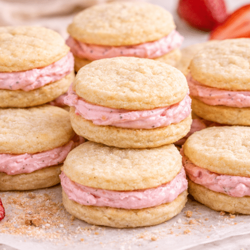 Vanilla Bean Sandwich Cookies with Strawberry Buttercream Recipe featured image