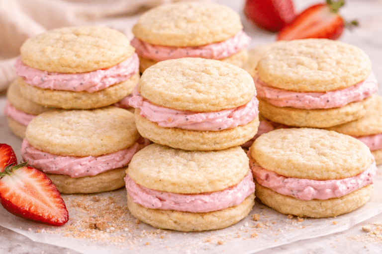 Vanilla Bean Sandwich Cookies with Strawberry Buttercream Recipe featured image