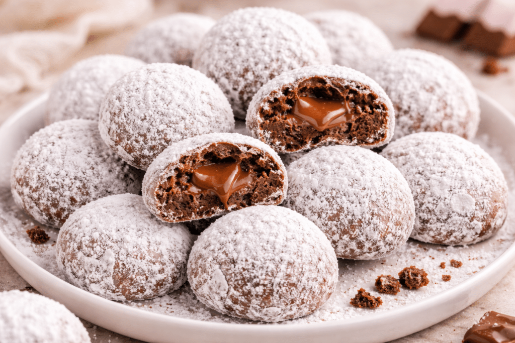 Chocolate Snowball Cookies with Melted Chocolate Centers Recipe featured image