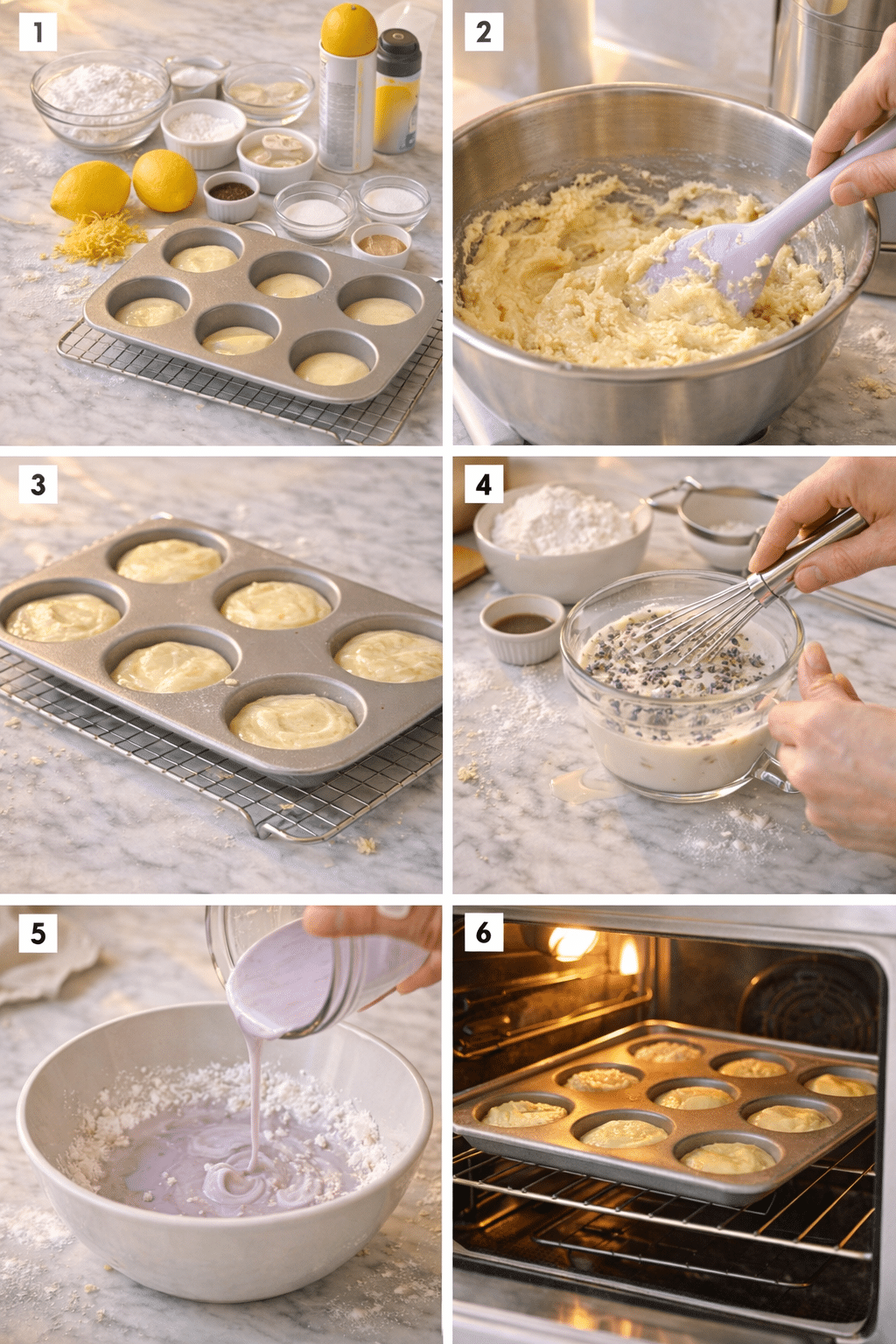 Mini Lemon Cakes With Lavender Glaze for Spring Baking Ingredients Mini Lemon Cakes With Lavender Glaze for Spring Baking ingredients image