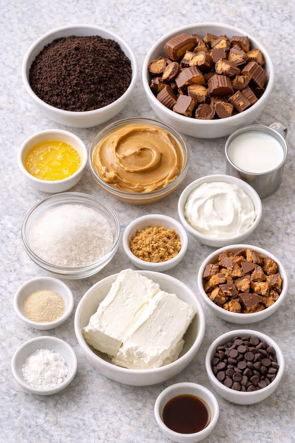 Reeses Peanut Butter Cheesecake Recipe with Chocolate Crust ingredients image