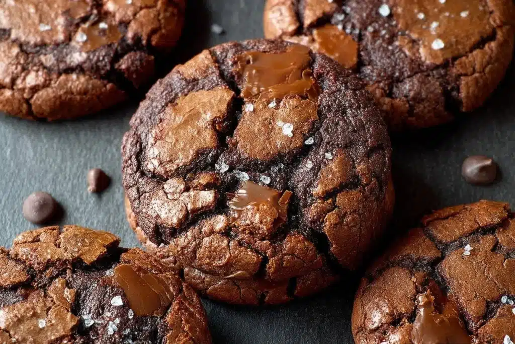 A plate of freshly baked brownie cookies, moist and chocolatey.