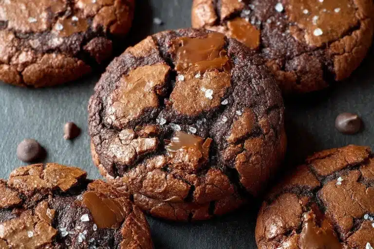 A plate of freshly baked brownie cookies, moist and chocolatey.