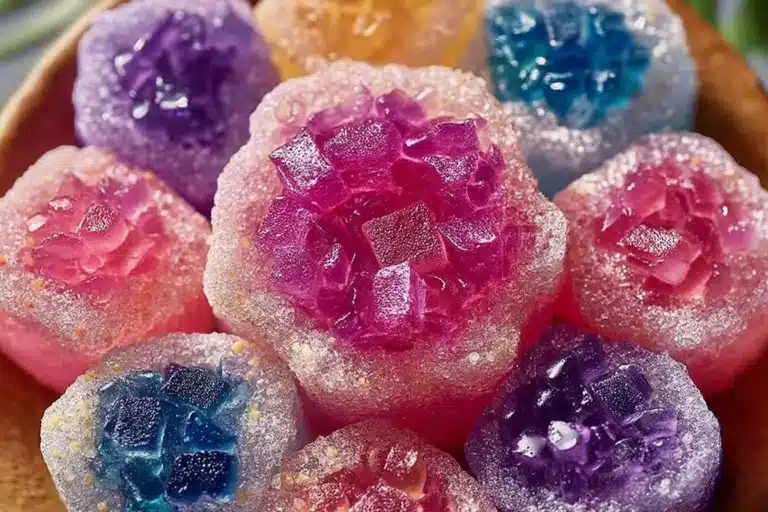 Colorful Candy Geodes resembling sparkling crystals and gemstones.